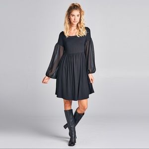 NWOT Bishop Sleeve Swing Dress sheer sleeves